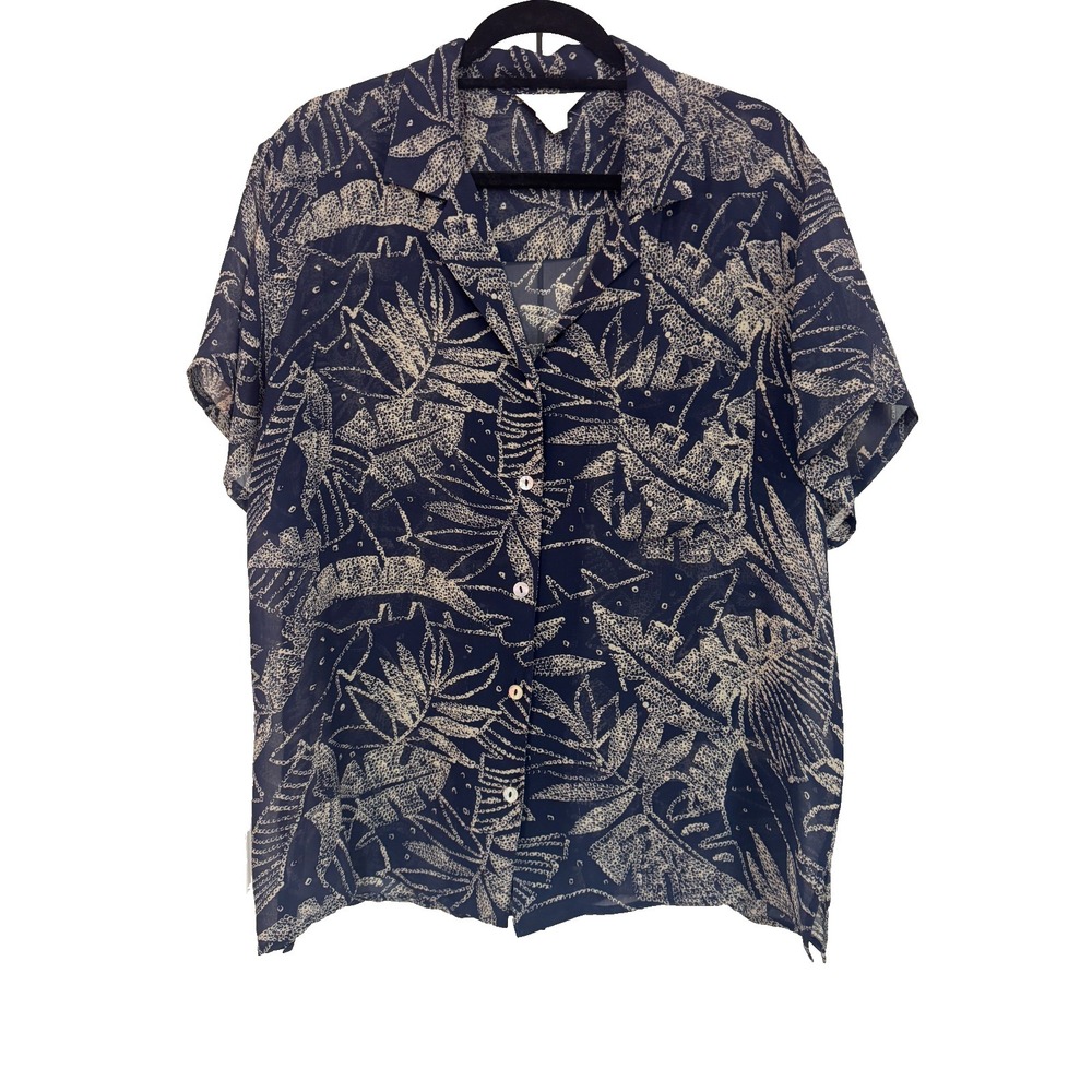 Territory Ahead Silk Casual Button Down Tropical Palm Camp Shirt Large Resort